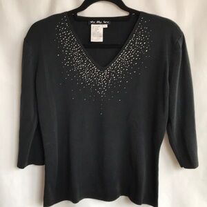 J.A.C. black V-neck sweater with silver bling, XL